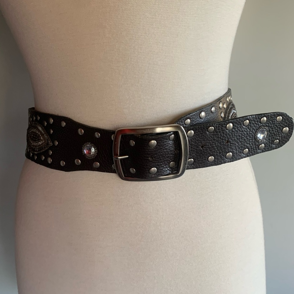 Dark Brown Studded Belt with silver sequins and rhinestones